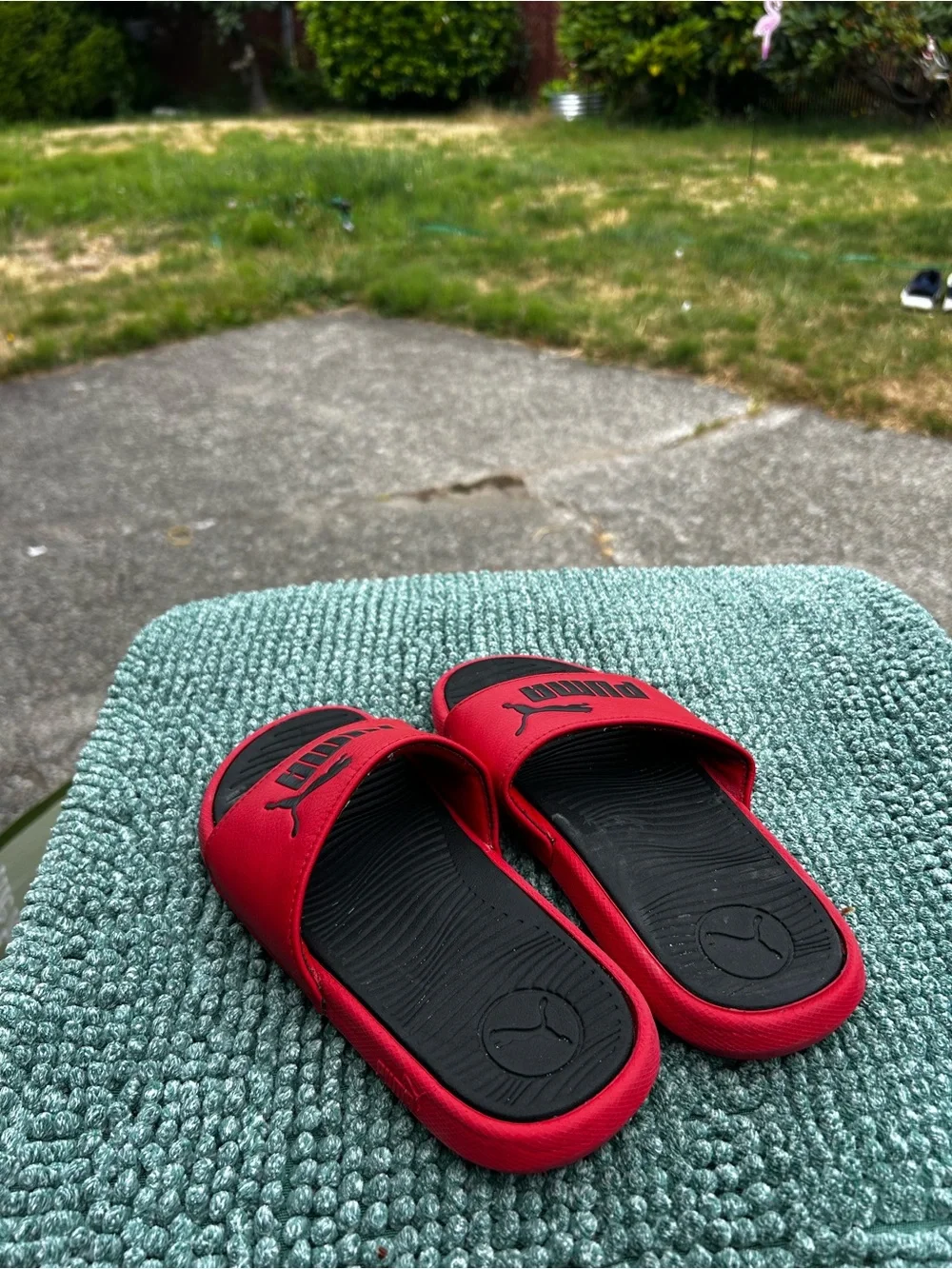 Puma Red and Black Kids Slide Sandals with Logo Strap Size 1C